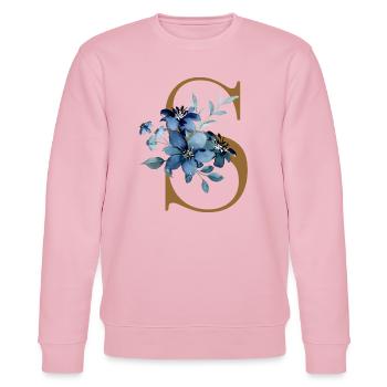 Motif floral bleu sur la lettre S - Sweat bio CHANGER Stanley/Stella Unisexe - rose pâle - Devant - Jaron (178cm) & Liana (172cm)
