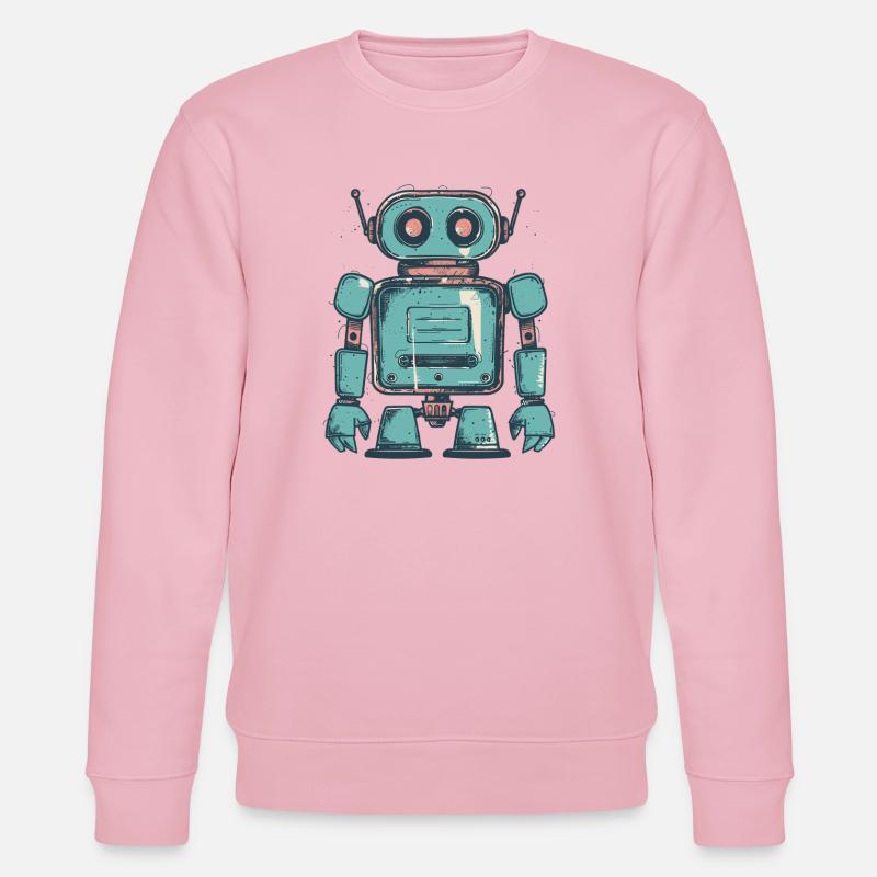Retro Teal Roboter Zeichnung - Stanley/Stella Unisex Bio-Sweatshirt CHANGER  - Hellrosa
