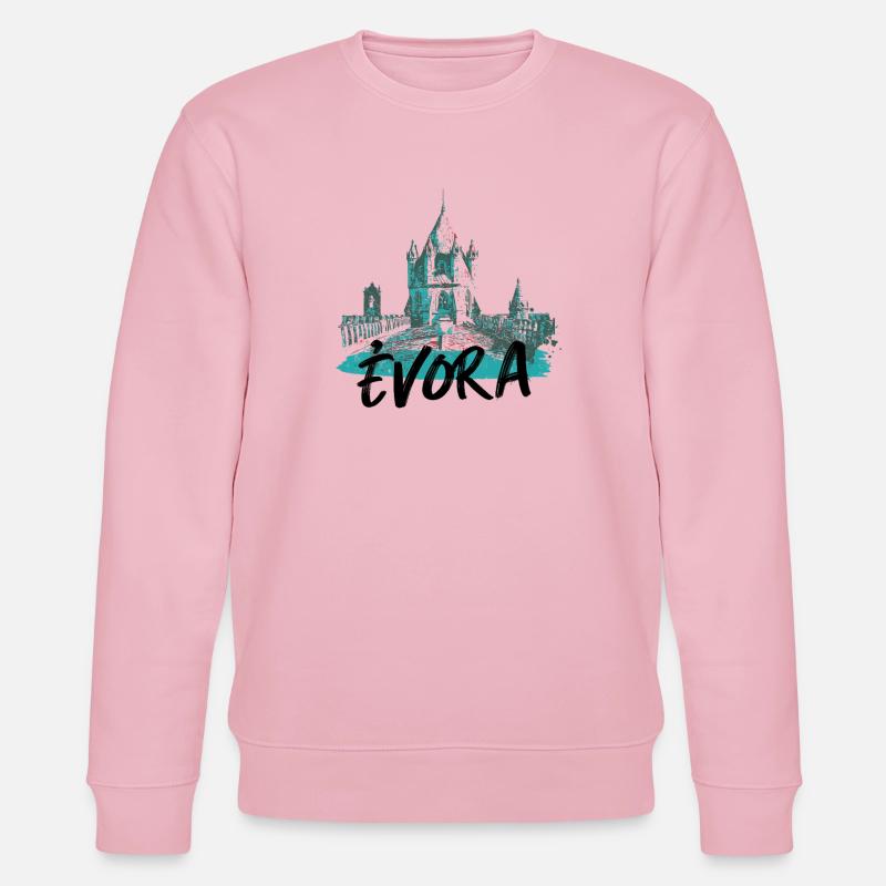 Toit cathédrale Évora illustration bleutée - Sweat bio CHANGER Stanley/Stella Unisexe - rose pâle
