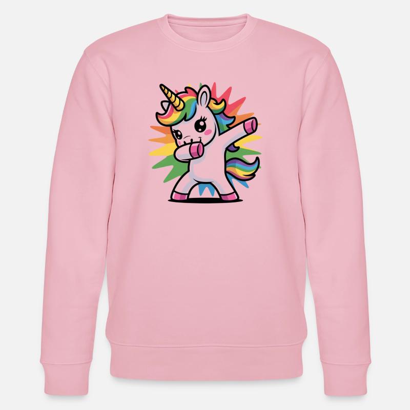 Buntes Einhorn mit Regenbogen-Mähne - Stanley/Stella Unisex Bio-Sweatshirt CHANGER  - Hellrosa