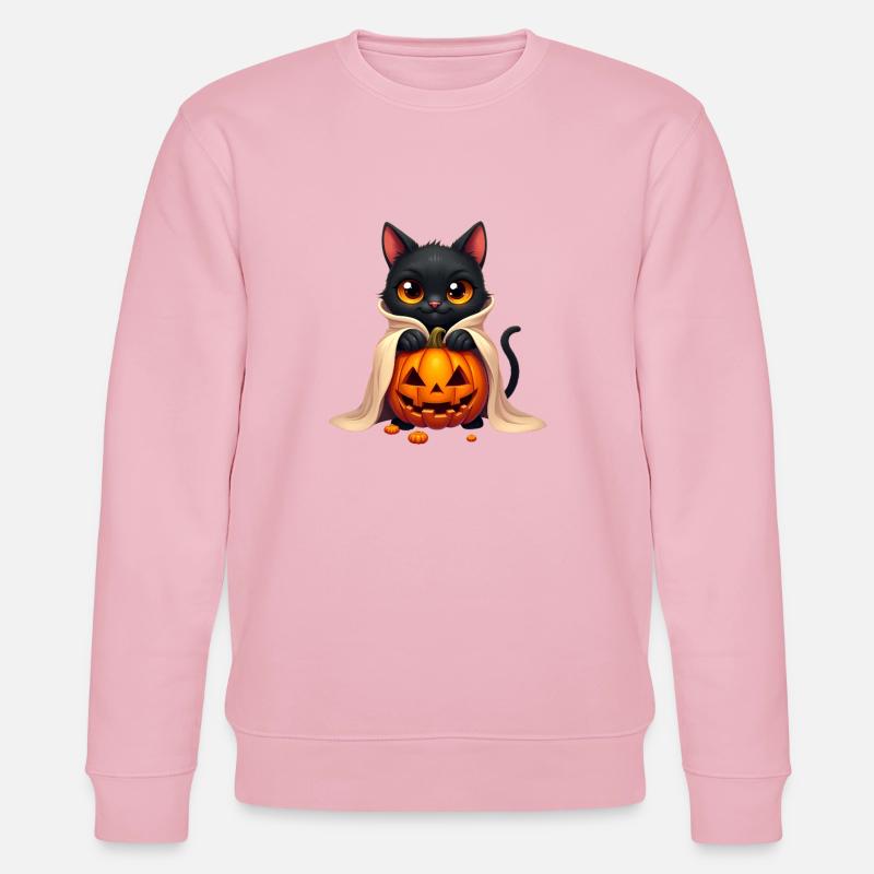 Chat d’Halloween avec citrouille d’Halloween - Sweat bio CHANGER Stanley/Stella Unisexe - rose pâle