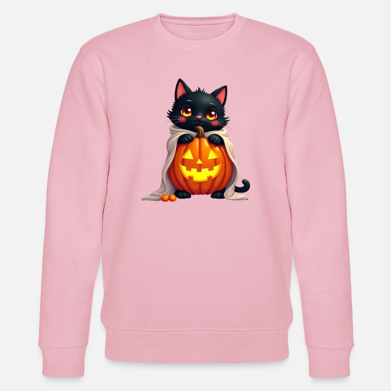 Chat d’Halloween avec citrouille d’Halloween - Sweat bio CHANGER Stanley/Stella Unisexe - rose pâle