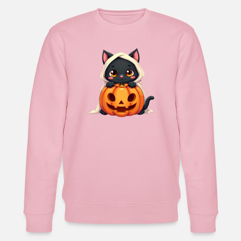 Chat d’Halloween avec citrouille d’Halloween - Sweat bio CHANGER Stanley/Stella Unisexe - rose pâle