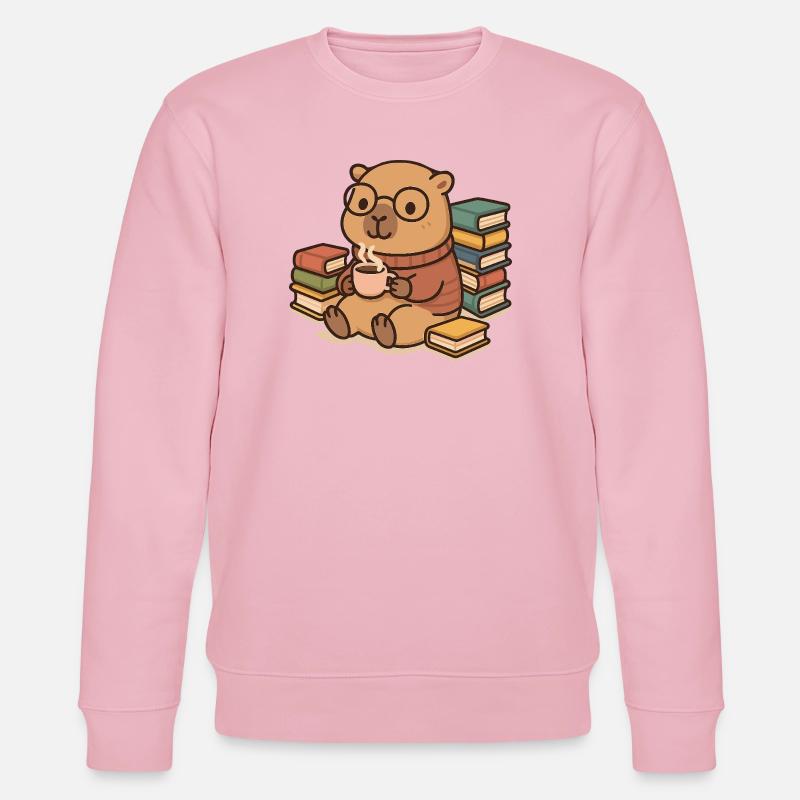 Capybara Leseratte – Bücher & Kaffee ☕📚 - Stanley/Stella Unisex Bio-Sweatshirt CHANGER  - Hellrosa