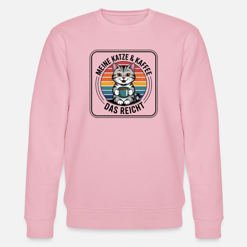 Kaffee Kätzchen im Retro Regenbogen - Stanley/Stella Unisex Bio-Sweatshirt CHANGER  - Hellrosa
