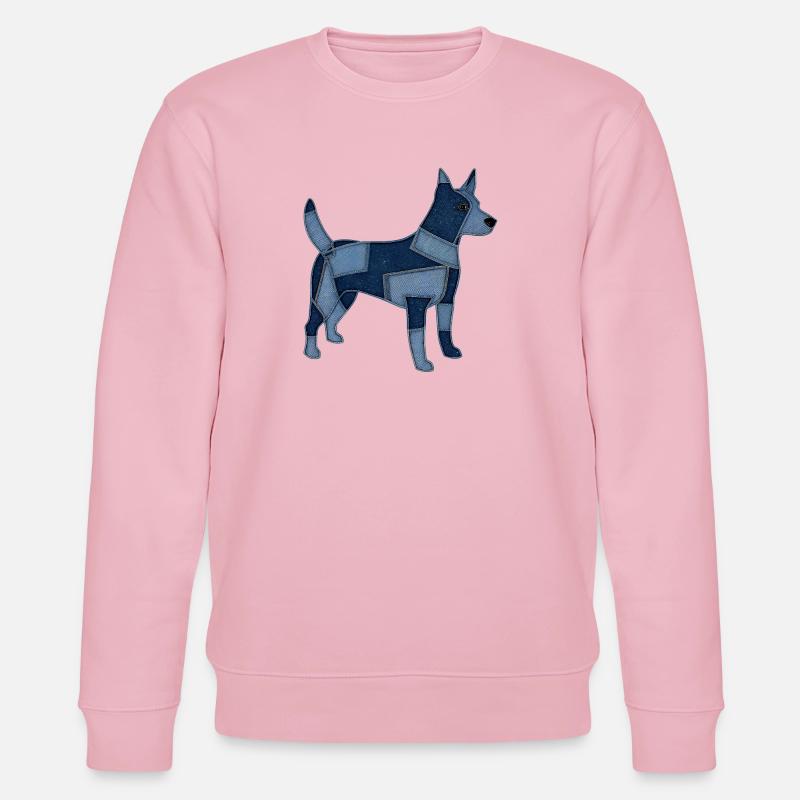 Chien en patchwork en denim - Sweat bio CHANGER Stanley/Stella Unisexe - rose pâle