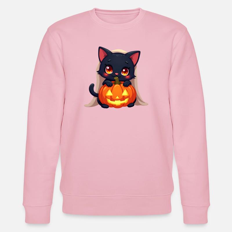 Chat d’Halloween avec citrouille d’Halloween - Sweat bio CHANGER Stanley/Stella Unisexe - rose pâle