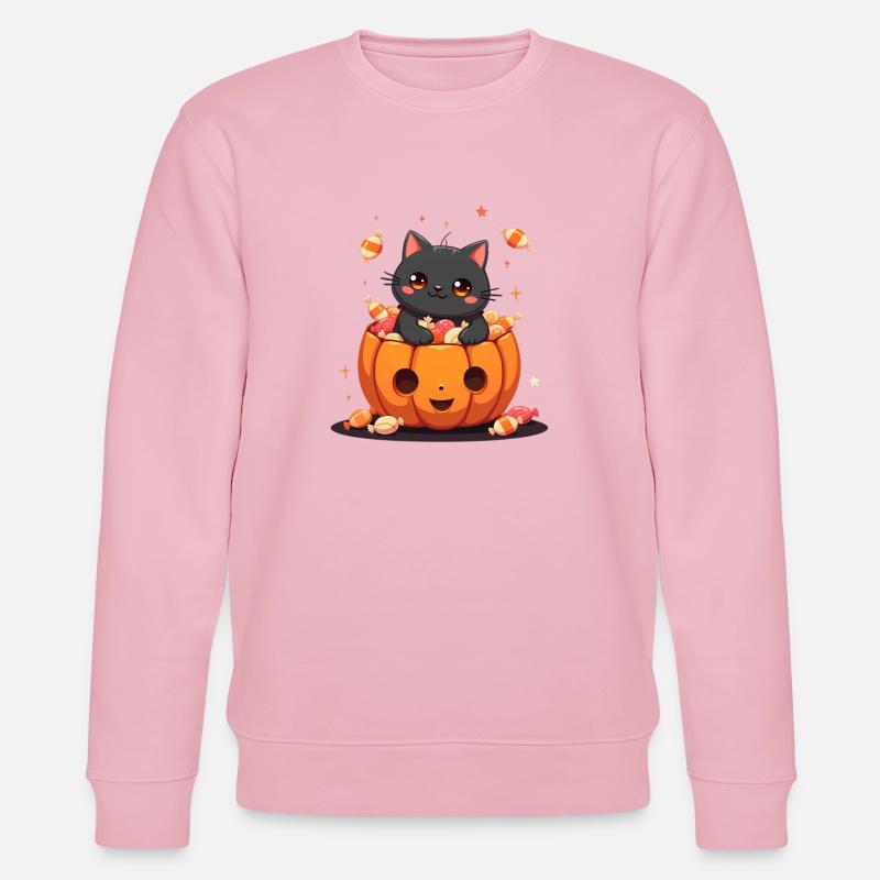 Chat d’Halloween avec citrouille d’Halloween - Sweat bio CHANGER Stanley/Stella Unisexe - rose pâle