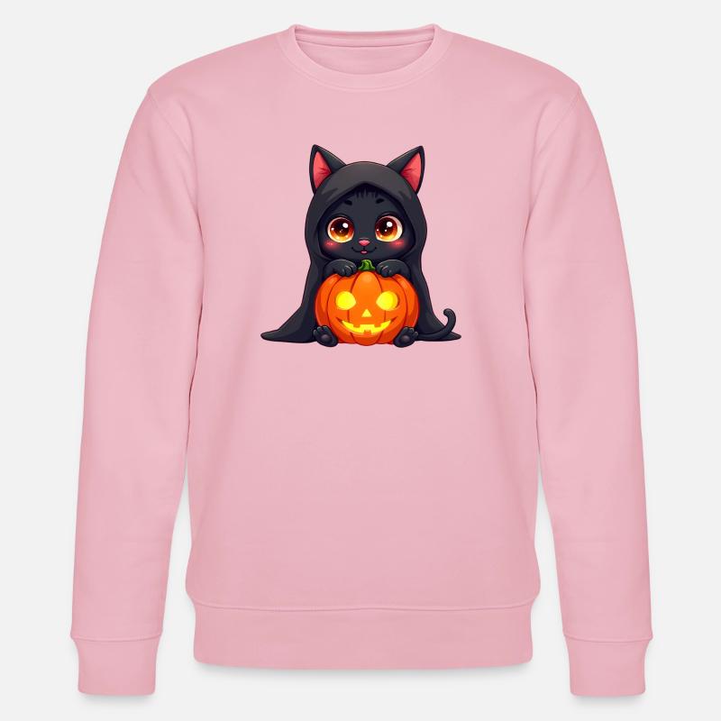 Chat d’Halloween avec citrouille d’Halloween - Sweat bio CHANGER Stanley/Stella Unisexe - rose pâle