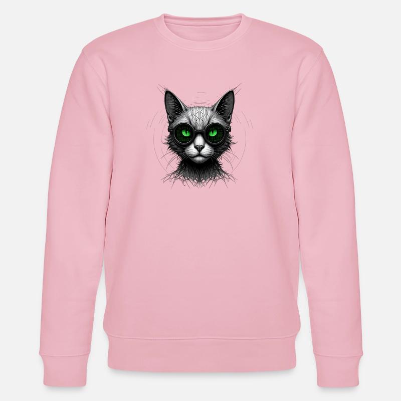 Green Eyes Computer Coder Geek Cat - Stanley/Stella CHANGER Unisex Organic Sweatshirt - cotton pink