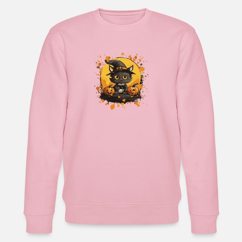 Chat d’Halloween avec citrouille - Sweat bio CHANGER Stanley/Stella Unisexe - rose pâle