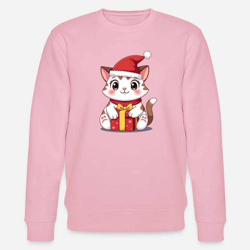 Chat mignon Noël avec cadeau - Sweat bio CHANGER Stanley/Stella Unisexe - rose pâle