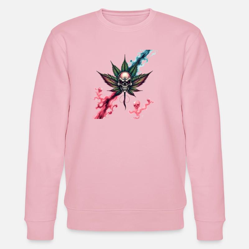 Skull mit farbigem Cannabisblatt - Stanley/Stella Unisex Bio-Sweatshirt CHANGER  - Hellrosa