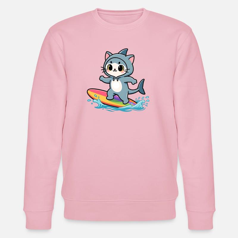 Haikatze auf Regenbogen-Surfbrett - Stanley/Stella Unisex Bio-Sweatshirt CHANGER  - Hellrosa