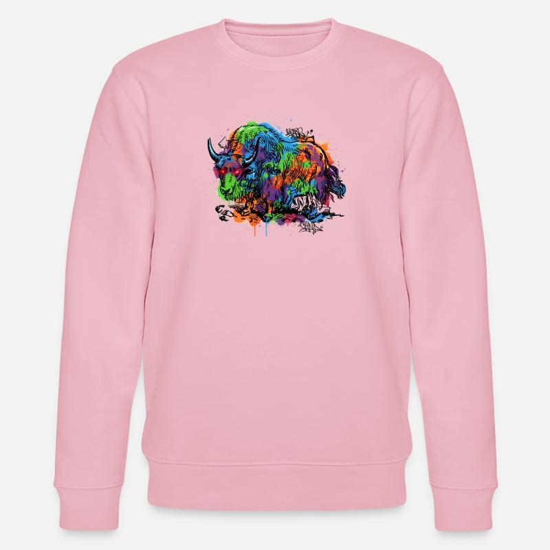 Rainbow Yak Graffiti Pattern - Stanley/Stella CHANGER Unisex Organic Sweatshirt - cotton pink