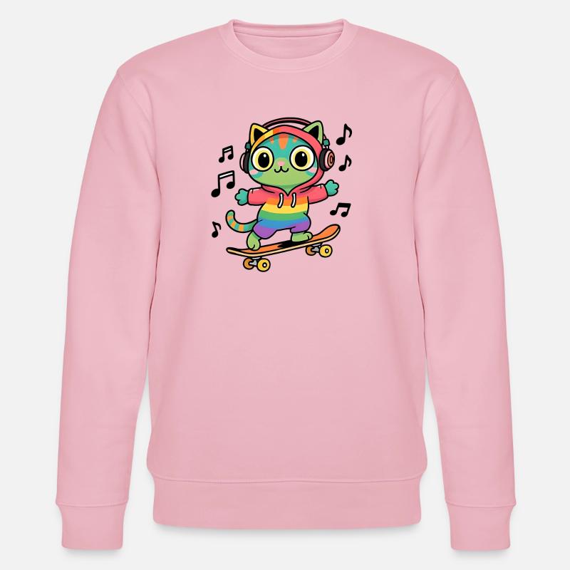 Chat arc en ciel sur skate - Sweat bio CHANGER Stanley/Stella Unisexe - rose pâle
