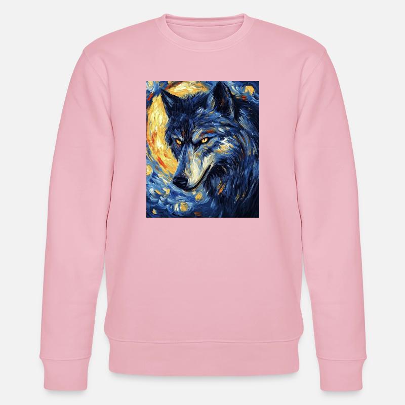 Wolf Van Gogh Style - Stanley/Stella Unisex Bio-Sweatshirt CHANGER  - Hellrosa