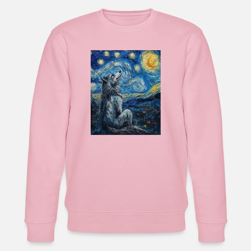 Wolf Van Gogh Style - Stanley/Stella Unisex Bio-Sweatshirt CHANGER  - Hellrosa