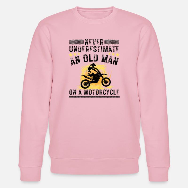 Alter Mann mit Motorrad Zitat - Stanley/Stella Unisex Bio-Sweatshirt CHANGER  - Hellrosa