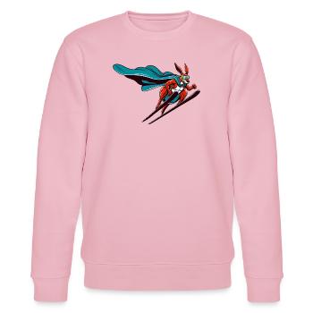 Skifahrender Superhase Mit Cape Und Skibrille - Stanley/Stella Unisex Bio-Sweatshirt CHANGER  - Hellrosa - Vorne - Jaron (178cm) & Liana (172cm)