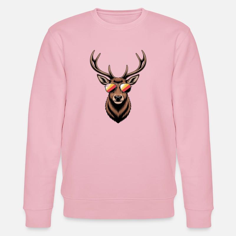 Hirsch mit Geweih und Sonnenbrille - Stanley/Stella Unisex Bio-Sweatshirt CHANGER  - Hellrosa