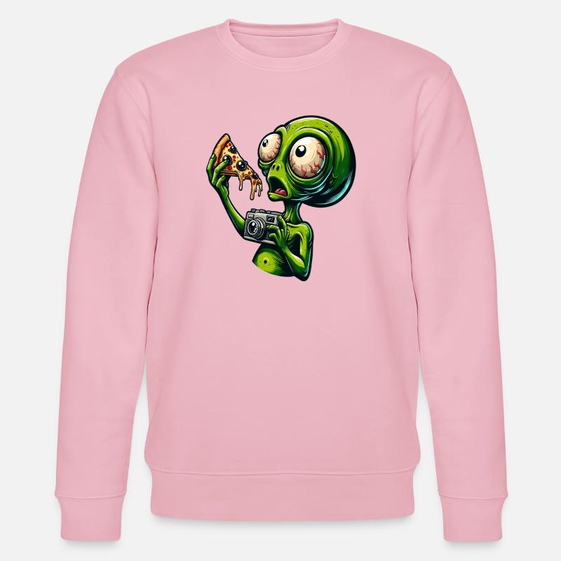 Alien mit Pizza und Kamera - Stanley/Stella Unisex Bio-Sweatshirt CHANGER  - Hellrosa