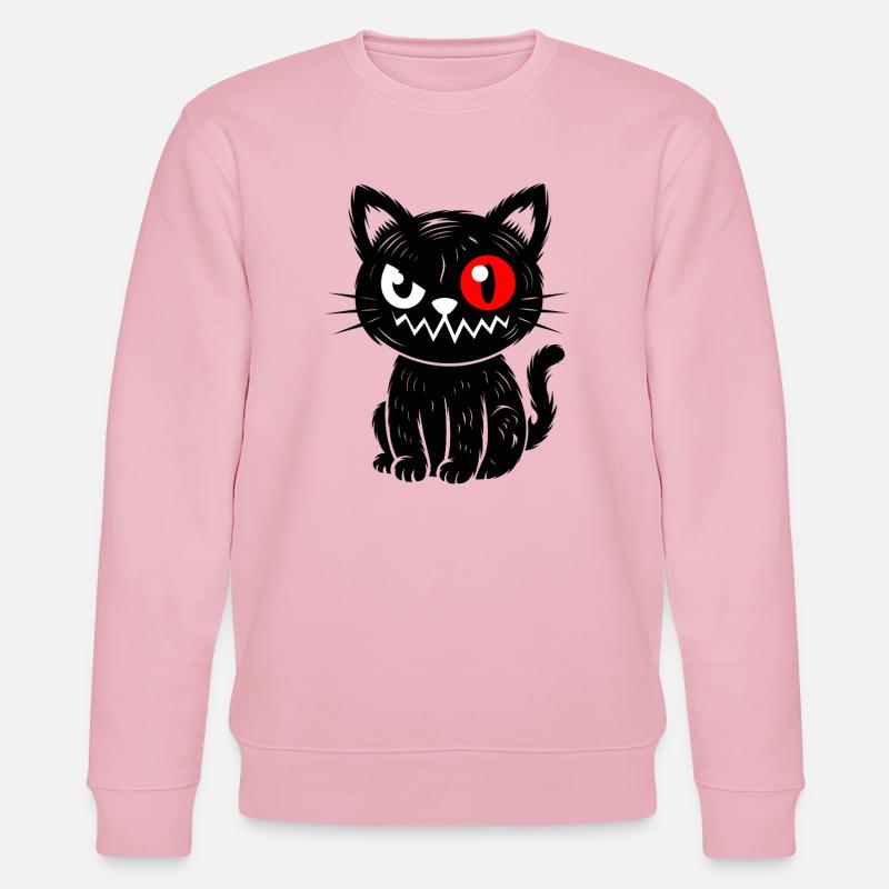 Schwarze Katze mit rotem Auge sitzend  - Stanley/Stella Unisex Bio-Sweatshirt CHANGER  - Hellrosa