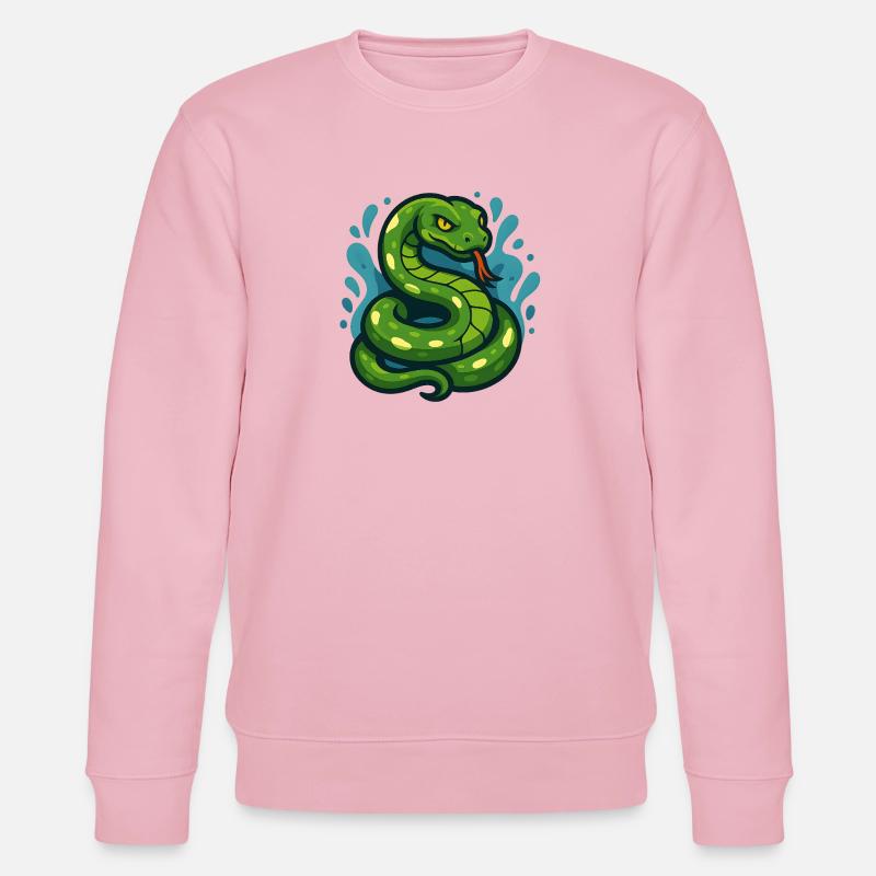 Green Tree Python Snake in Wave - Stanley/Stella CHANGER Unisex Organic Sweatshirt - cotton pink
