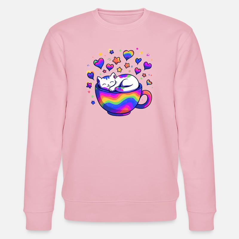 Chat arc-en-ciel dans une tasse - Sweat bio CHANGER Stanley/Stella Unisexe - rose pâle