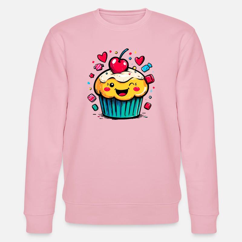 Kawaii Cupcake mit Kirschgesicht - Stanley/Stella Unisex Bio-Sweatshirt CHANGER  - Hellrosa