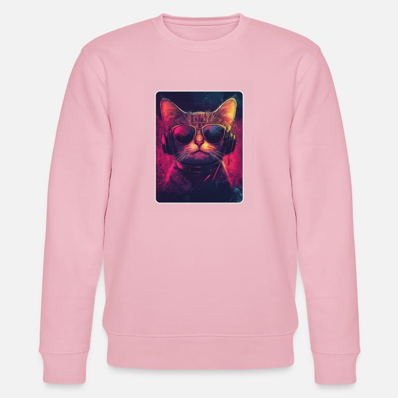 Coole DJ Katze mit Sonnenbrille - Stanley/Stella Unisex Bio-Sweatshirt CHANGER  - Hellrosa