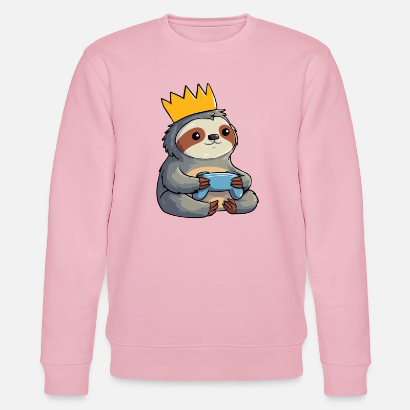Sloth with crown and controller - Stanley/Stella CHANGER Unisex Organic Sweatshirt - cotton pink
