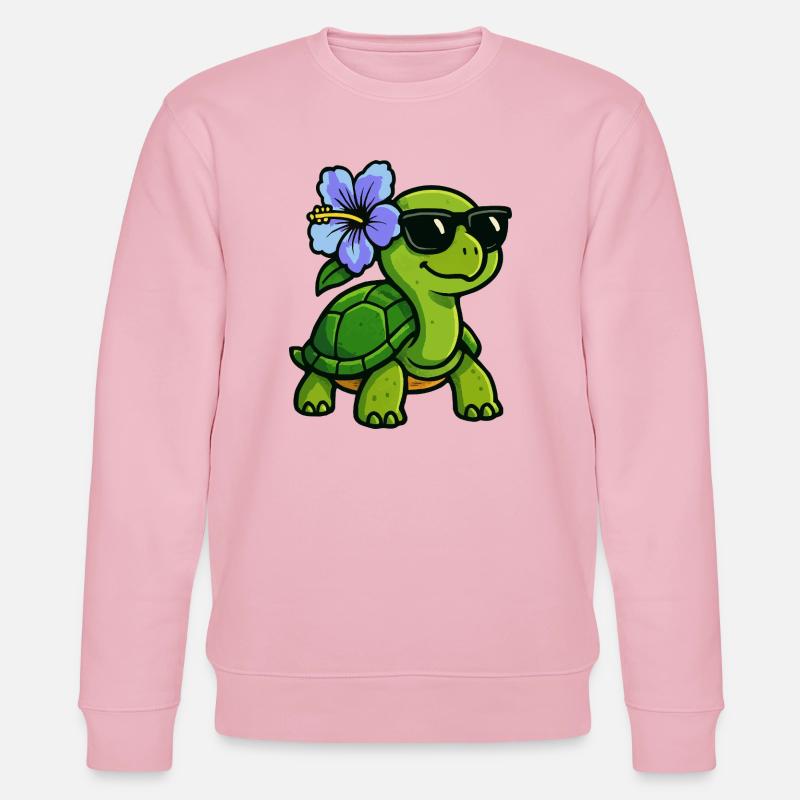 Tortue avec fleur d’hibiscus - Sweat bio CHANGER Stanley/Stella Unisexe - rose pâle