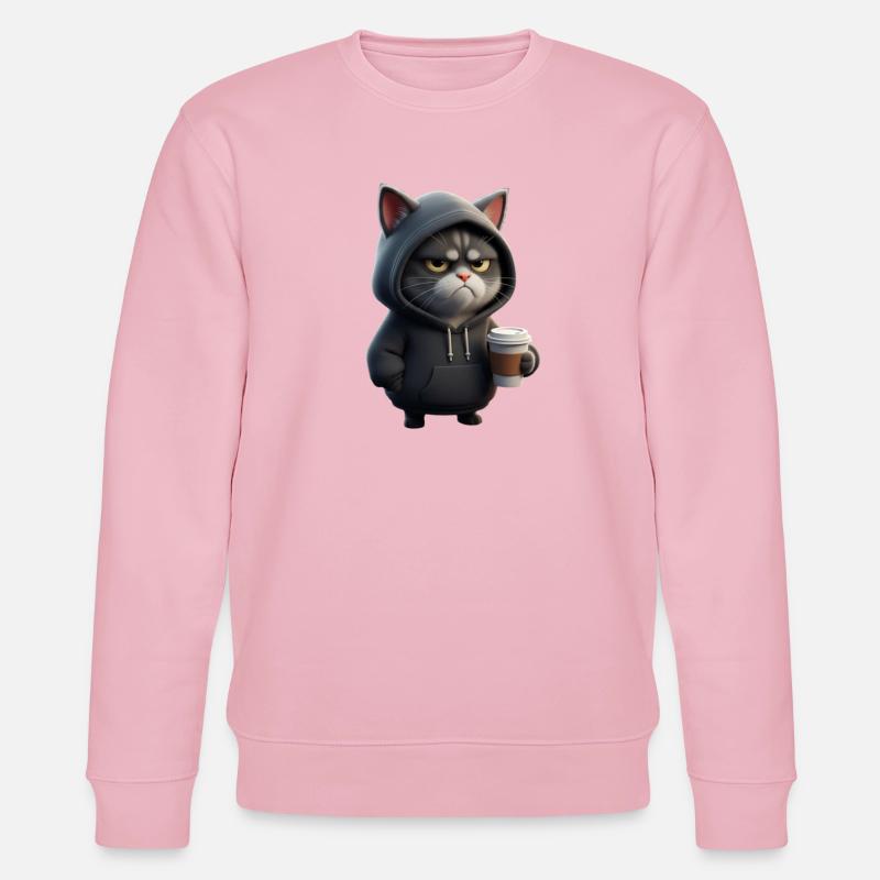 Mürrische Katze mit Coffee Cup - Stanley/Stella Unisex Bio-Sweatshirt CHANGER - Hellrosa