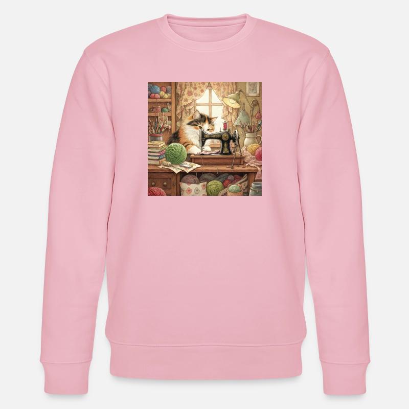 Cat Studio Sewing Machine Cuddling - Stanley/Stella CHANGER Unisex Organic Sweatshirt - cotton pink