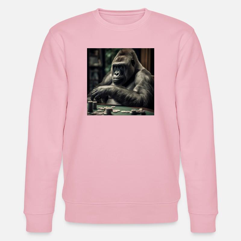 Gorilla am Pokertisch – Kaltblütiger Profi - Stanley/Stella Unisex Bio-Sweatshirt CHANGER  - Hellrosa