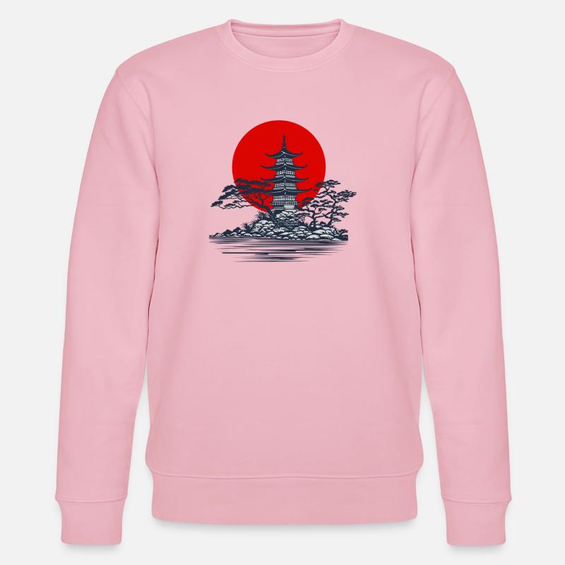 Pagode Silhouette mit roter Sonne Szene - Stanley/Stella Unisex Bio-Sweatshirt CHANGER  - Hellrosa