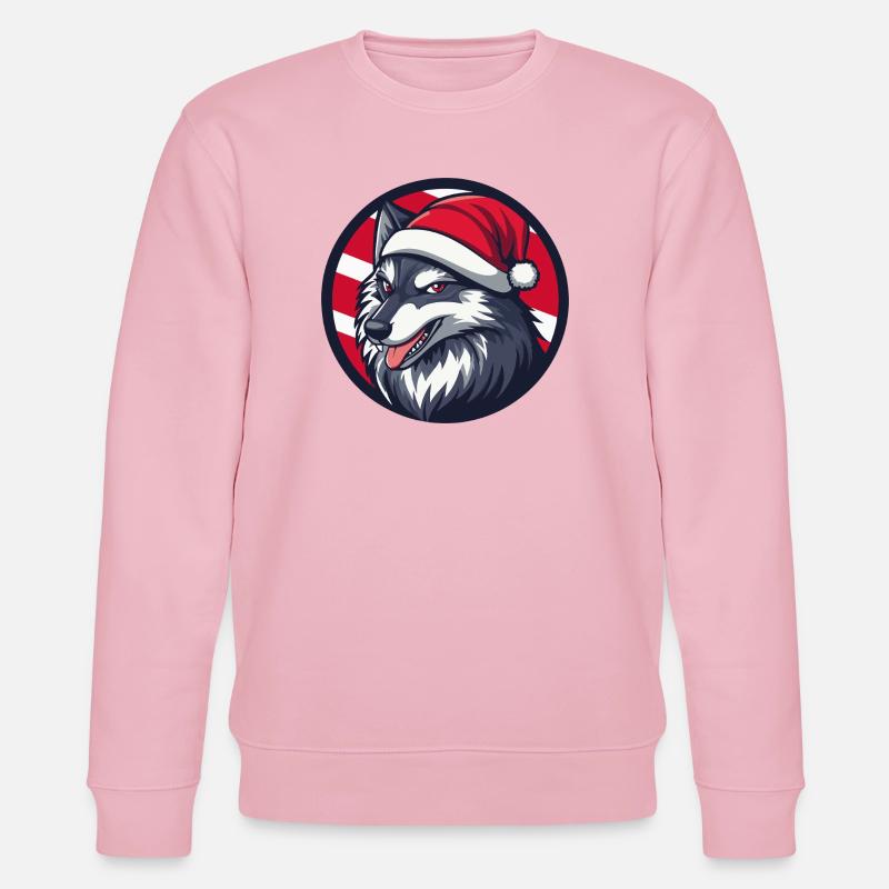 Winterwolf mit Santa Hut - Stanley/Stella Unisex Bio-Sweatshirt CHANGER  - Hellrosa