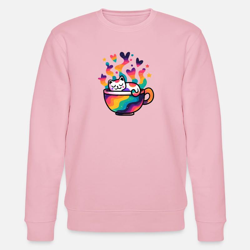 Chat arc-en-ciel dans une tasse - Sweat bio CHANGER Stanley/Stella Unisexe - rose pâle