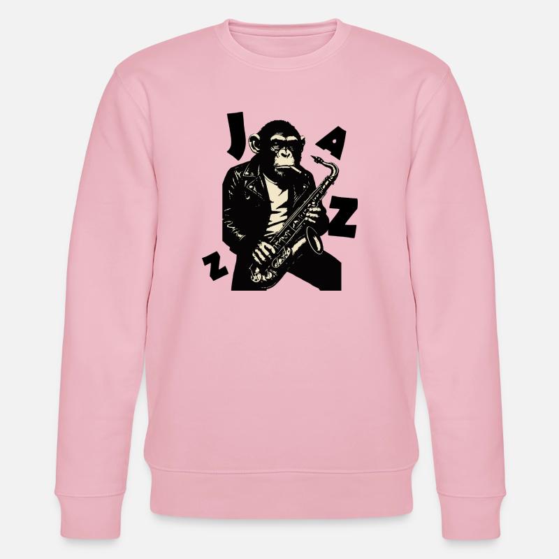 Saxophone Monkey in Leather Jacket - Stanley/Stella CHANGER Unisex Organic Sweatshirt - cotton pink