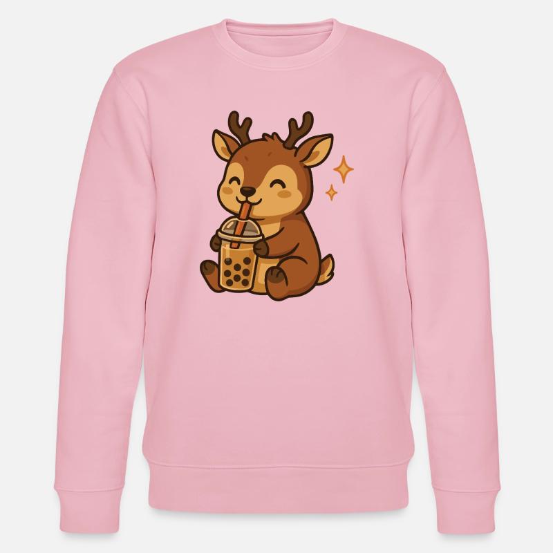 Hirsch mit Bubble Tea kawaii Hirsch - Stanley/Stella Unisex Bio-Sweatshirt CHANGER  - Hellrosa