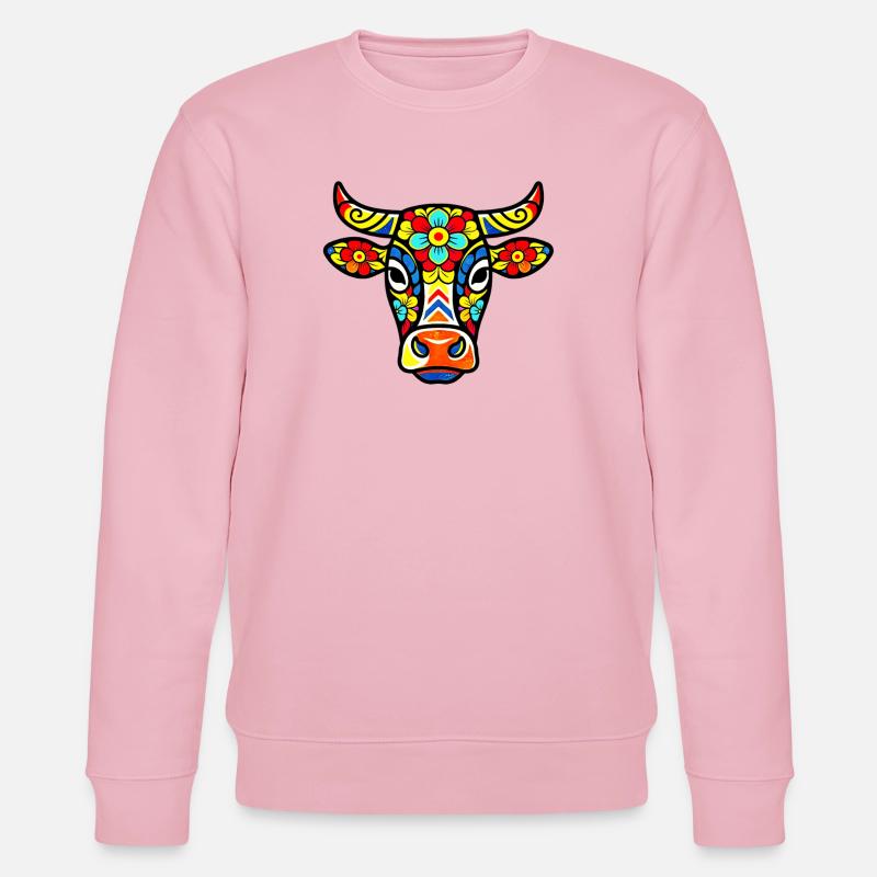 Kuhkopf bunte Blumen - Stanley/Stella Unisex Bio-Sweatshirt CHANGER  - Hellrosa