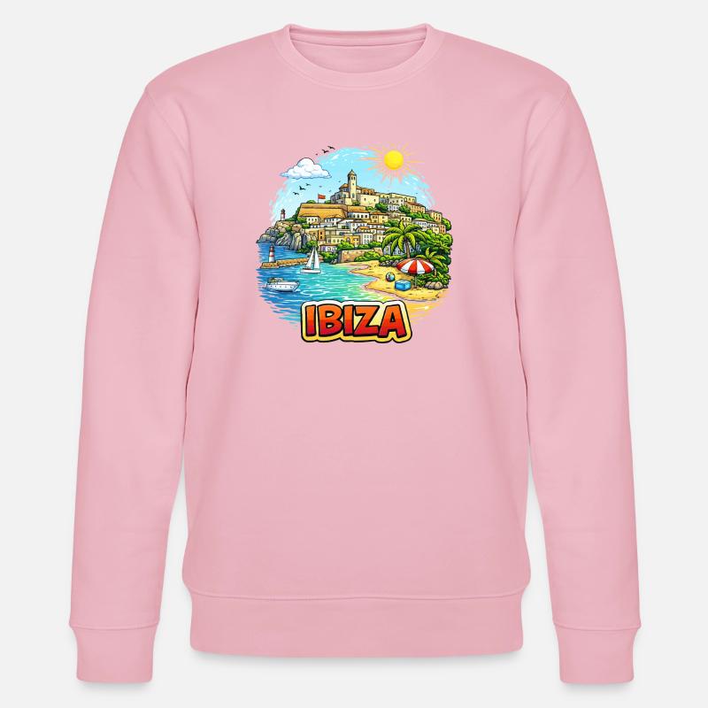 Illustration du Paradis côtier d’Ibiza - Sweat bio CHANGER Stanley/Stella Unisexe - rose pâle