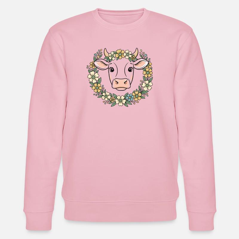 Kuh Blumenkranz Boho Frühling Vektor - Stanley/Stella Unisex Bio-Sweatshirt CHANGER  - Hellrosa