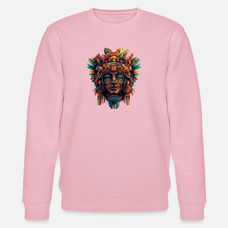 Masque aztèque avec des plumes - Sweat bio CHANGER Stanley/Stella Unisexe - rose pâle