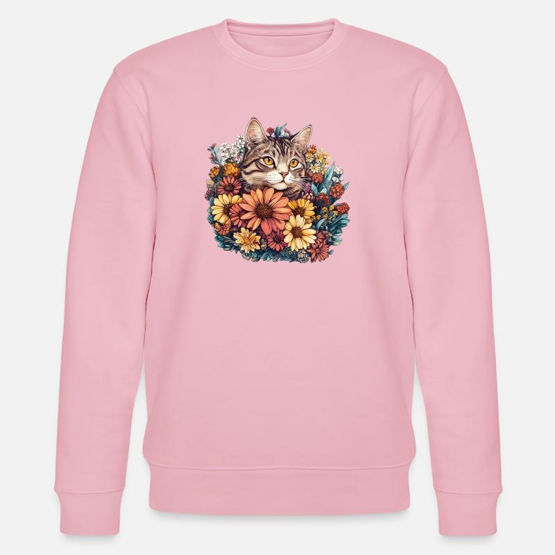 Katze im Blütenkranz - Stanley/Stella Unisex Bio-Sweatshirt CHANGER  - Hellrosa