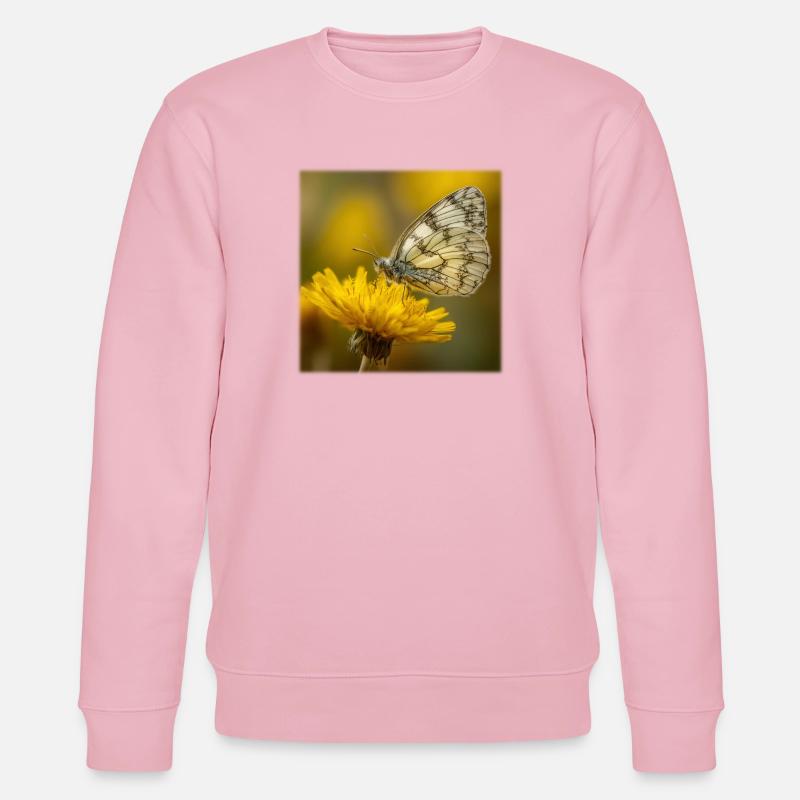 Weißer Schmetterling auf gelber Blüte - Stanley/Stella Unisex Bio-Sweatshirt CHANGER - Hellrosa