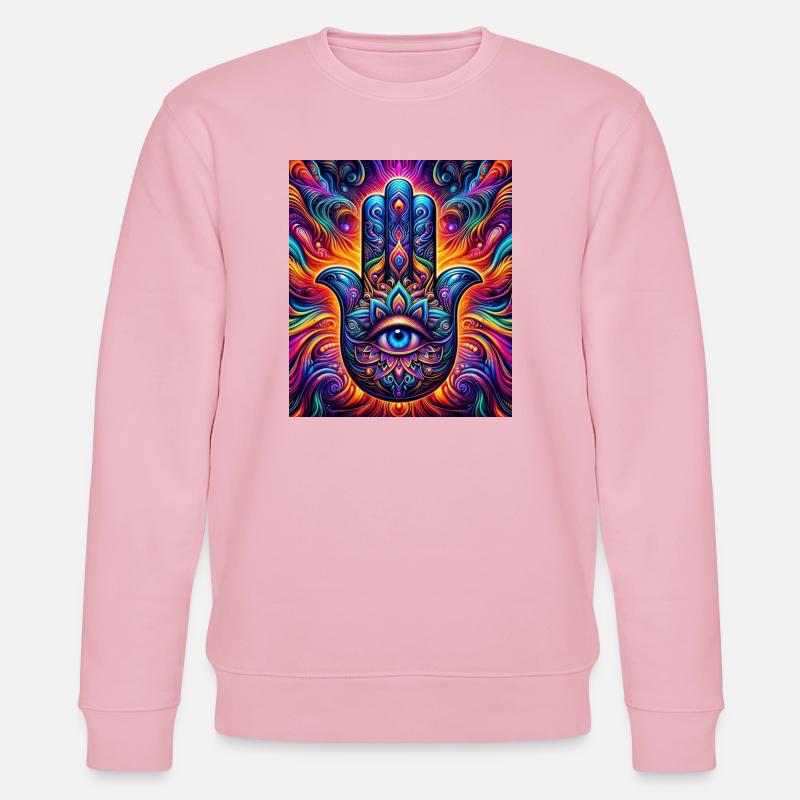Psychedelische Hamsa Auge Hand Mandala - Stanley/Stella Unisex Bio-Sweatshirt CHANGER  - Hellrosa