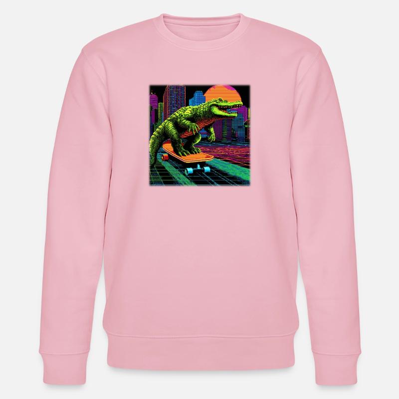 Pixel Art Krokodil – Retro Skater Synthwave - Stanley/Stella Unisex Bio-Sweatshirt CHANGER  - Hellrosa