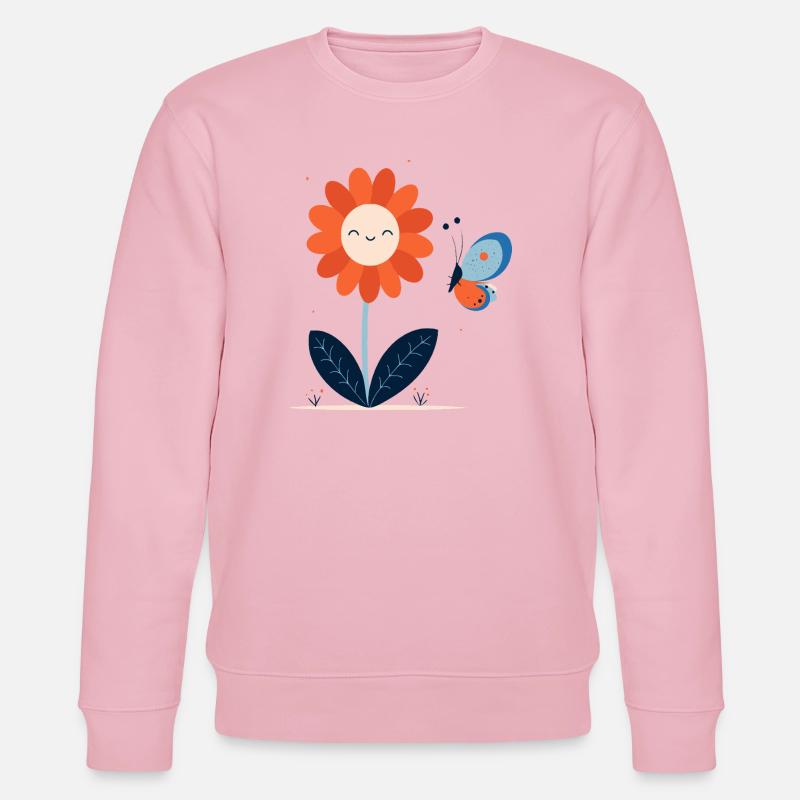 Fleur Rieuse avec Papillon - Sweat bio CHANGER Stanley/Stella Unisexe - rose pâle